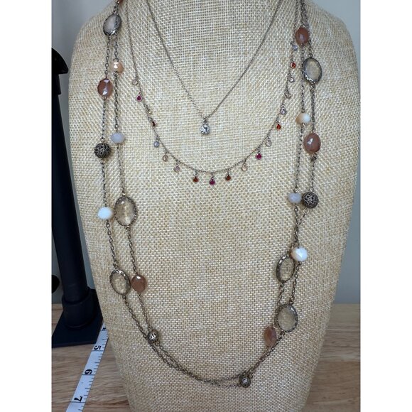 Loft Set Of 3 Layered Necklaces With Mixed Beads & Crystals Chains - Picture 1 of 8